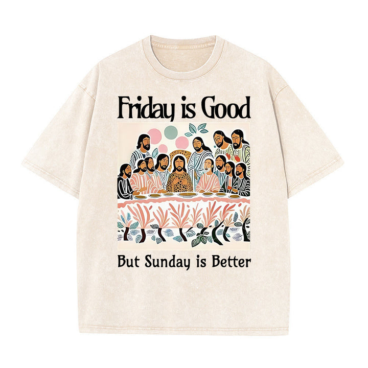 Christianartworkshop Friday Is Good Colorful Washed T-shirt - Apricot - 5XL - image 1