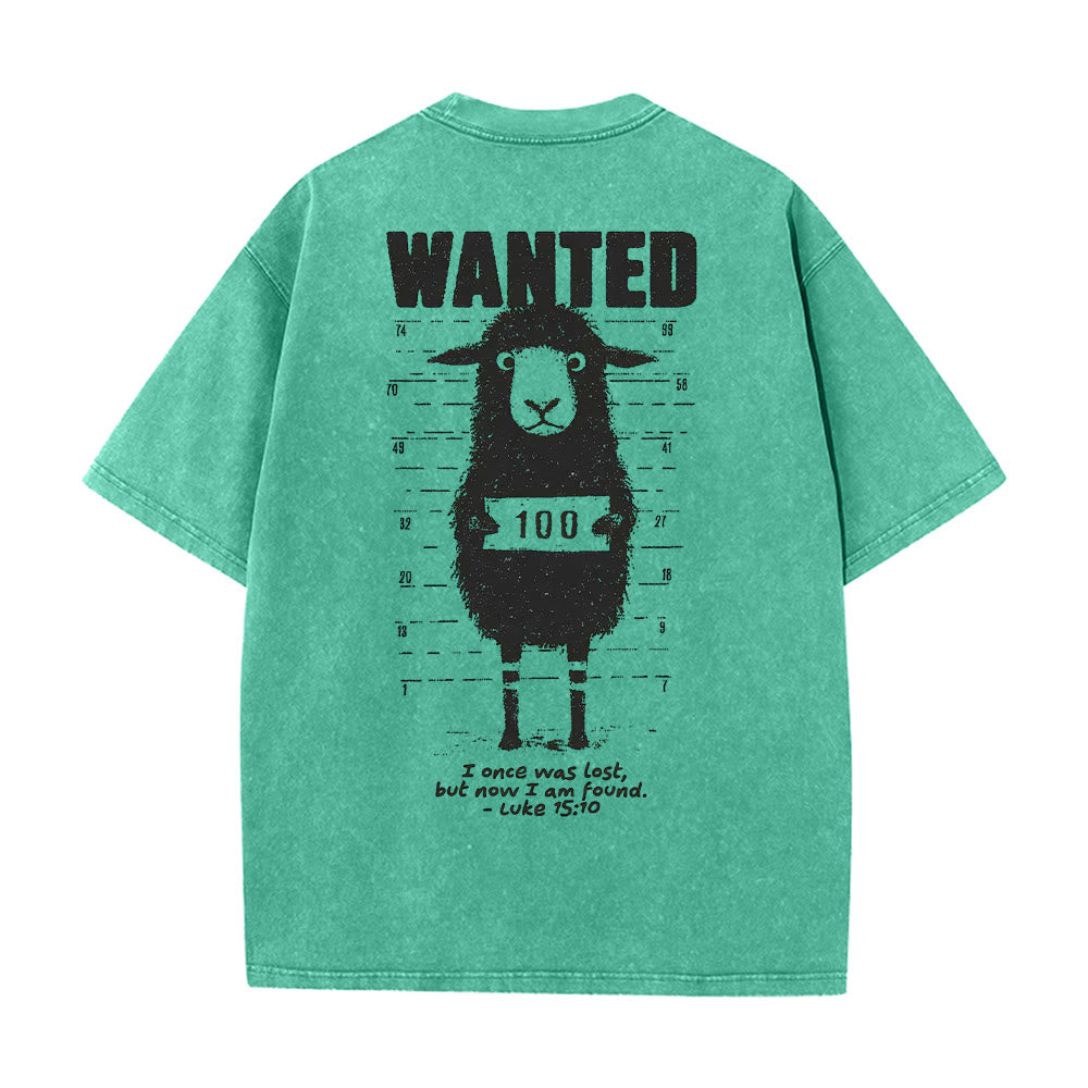 Christianartworkshop Wanted Sheep Unisex Washed T-shirt - Green - 5XL - image 8