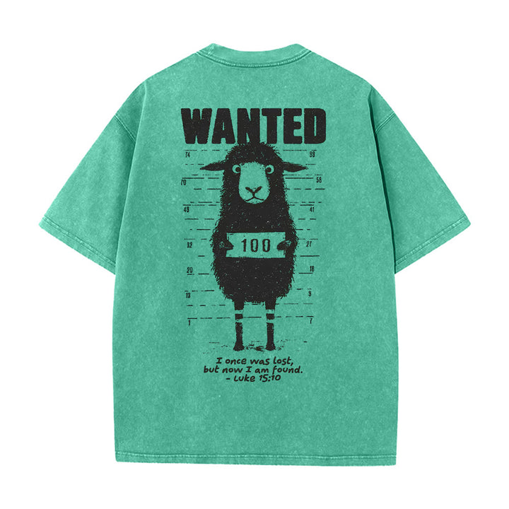 Christianartworkshop Wanted Sheep Unisex Washed T-shirt - Green - 5XL - image 9