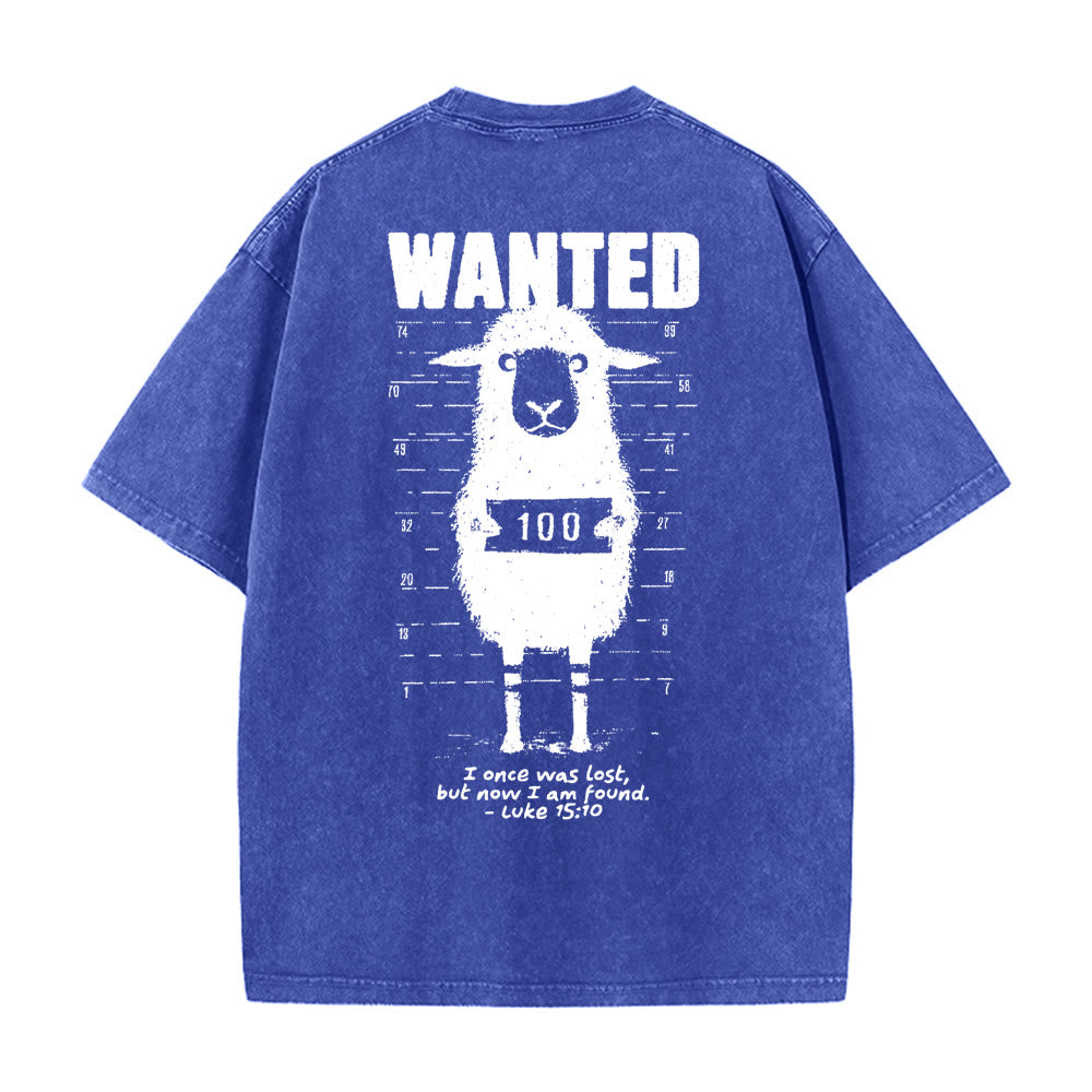 Christianartworkshop Wanted Sheep Unisex Washed T-shirt - Blue - 5XL - image 13