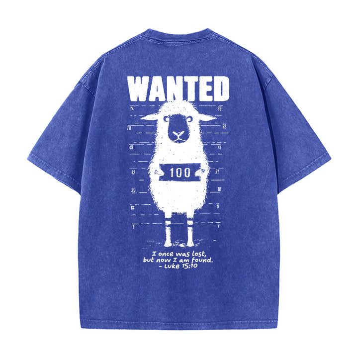 Christianartworkshop Wanted Sheep Unisex Washed T-shirt - Blue - 5XL - image 13