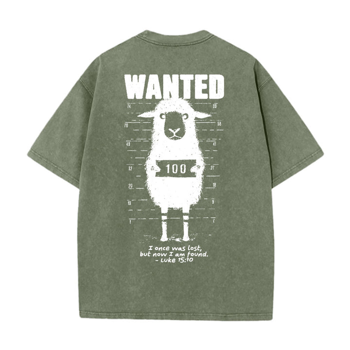 Christianartworkshop Wanted Sheep Unisex Washed T-shirt - Army Green - 5XL - image 5