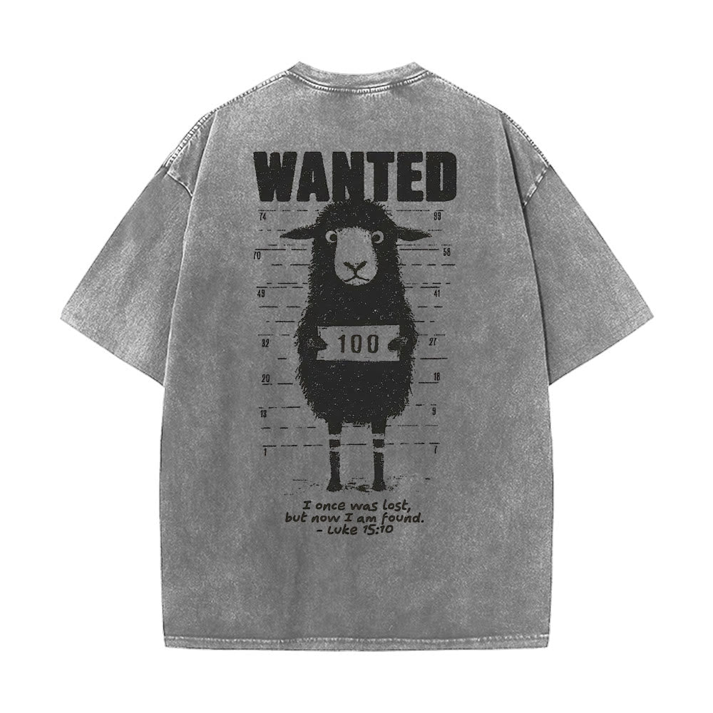 Christianartworkshop Wanted Sheep Unisex Washed T-shirt - Grey - 5XL - image 0