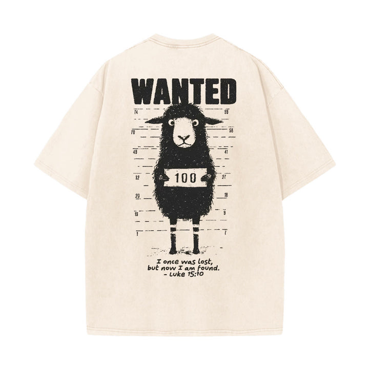 Christianartworkshop Wanted Sheep Unisex Washed T-shirt - Apricot - 5XL - image 6