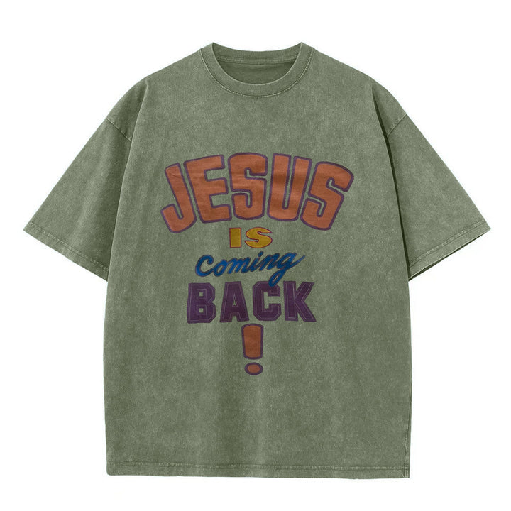 Christianartworkshop Jesus Is Coming Back Unisex Washed T-shirt - Army Green - 5XL - image 5