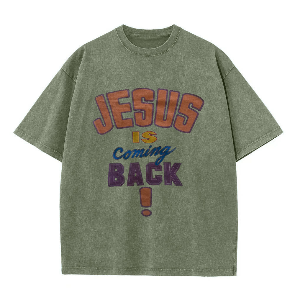 Christianartworkshop Jesus Is Coming Back Unisex Washed T-shirt - Army Green - 5XL - image 6