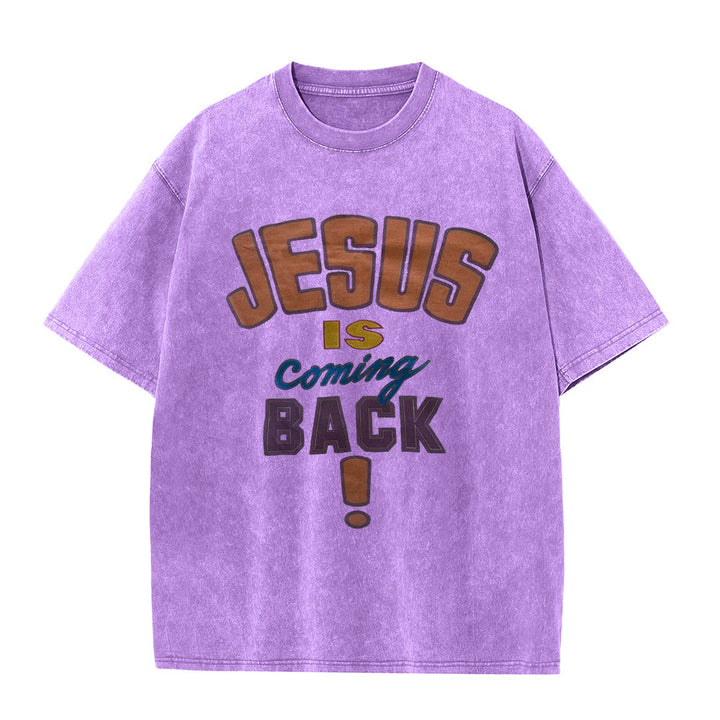 Christianartworkshop Jesus Is Coming Back Unisex Washed T-shirt - Purple - 5XL - image 0
