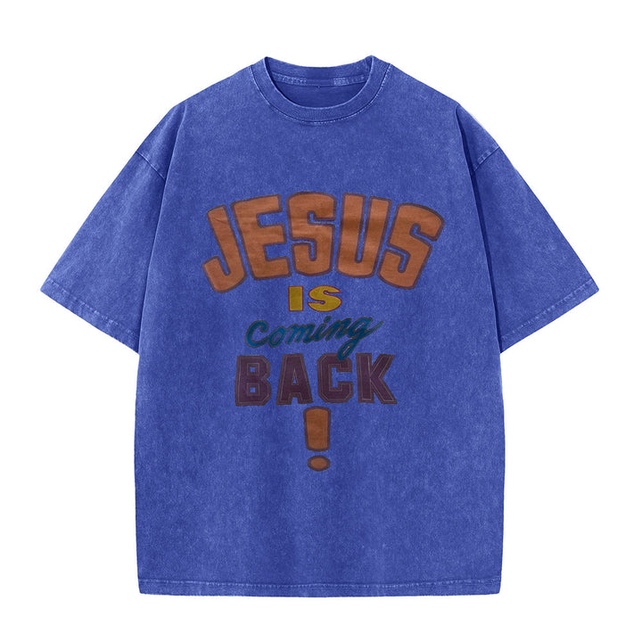 Christianartworkshop Jesus Is Coming Back Unisex Washed T-shirt - Blue - 5XL - image 8