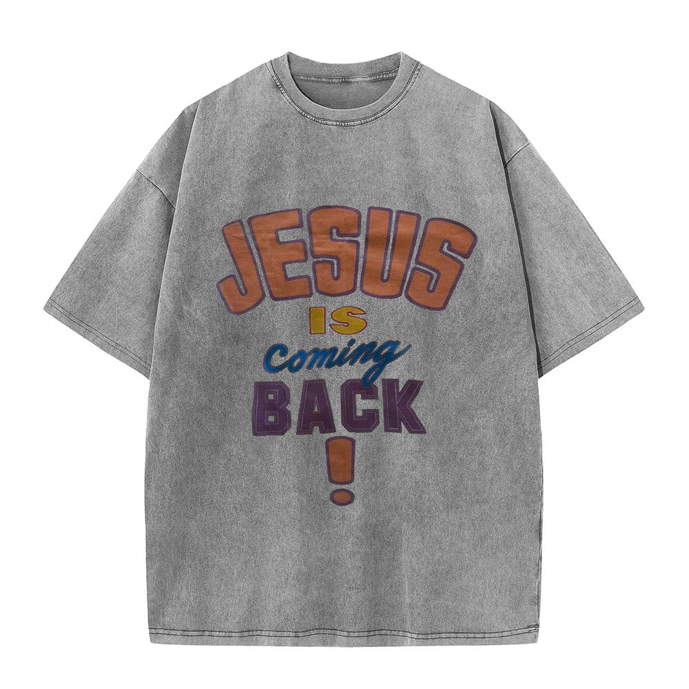 Christianartworkshop Jesus Is Coming Back Unisex Washed T-shirt - Grey - 5XL - image 8