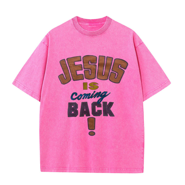 Christianartworkshop Jesus Is Coming Back Unisex Washed T-shirt - Pink - 5XL - image 2