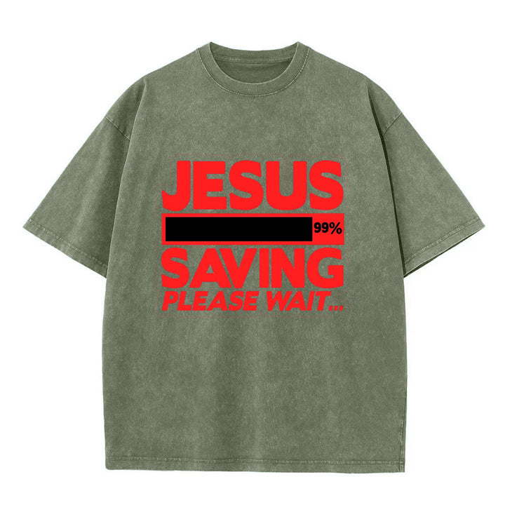 Christianartworkshop Jesus Saving Please Wait Unisex Washed T-shirt - Army Green - 5XL - image 5