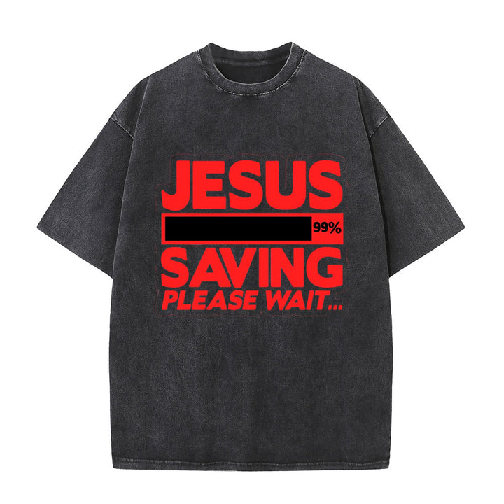 Christianartworkshop Jesus Saving Please Wait Unisex Washed T-shirt - Black - 5XL - image 7