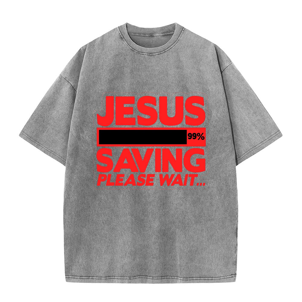 Christianartworkshop Jesus Saving Please Wait Unisex Washed T-shirt - Grey - 5XL - image 7