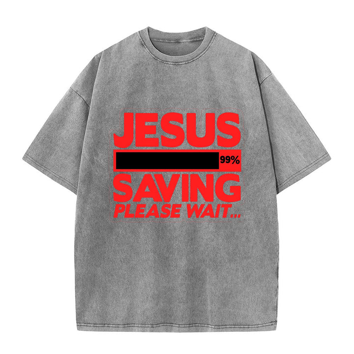 Christianartworkshop Jesus Saving Please Wait Unisex Washed T-shirt - Grey - 5XL - image 7