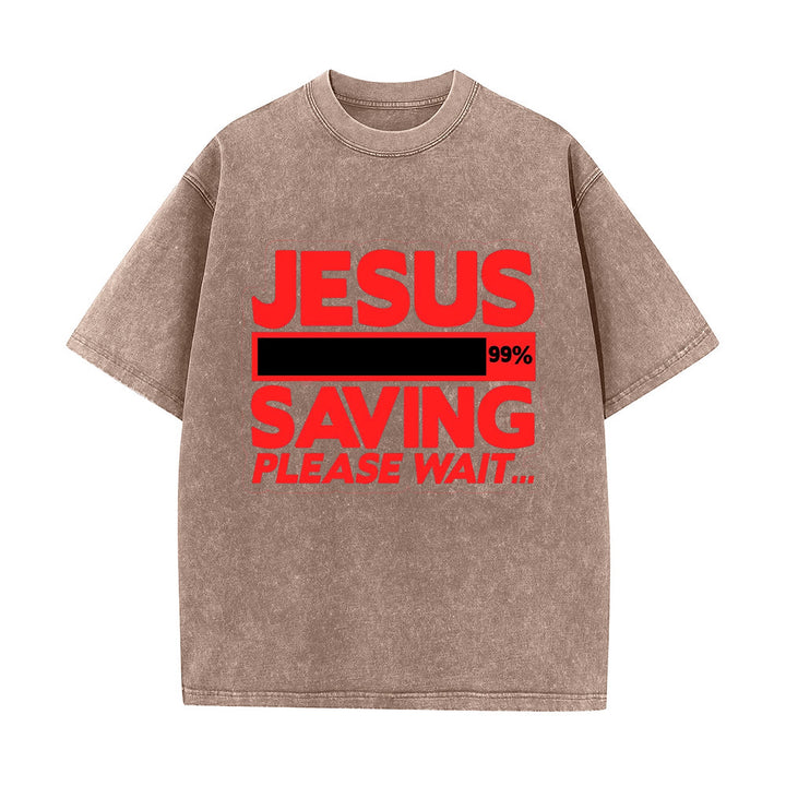 Christianartworkshop Jesus Saving Please Wait Unisex Washed T-shirt - Coffee - 5XL - image 9