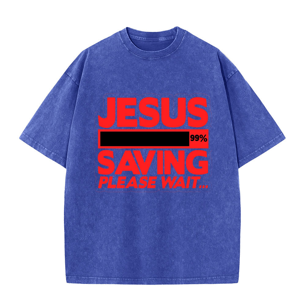 Christianartworkshop Jesus Saving Please Wait Unisex Washed T-shirt - Blue - 5XL - image 4