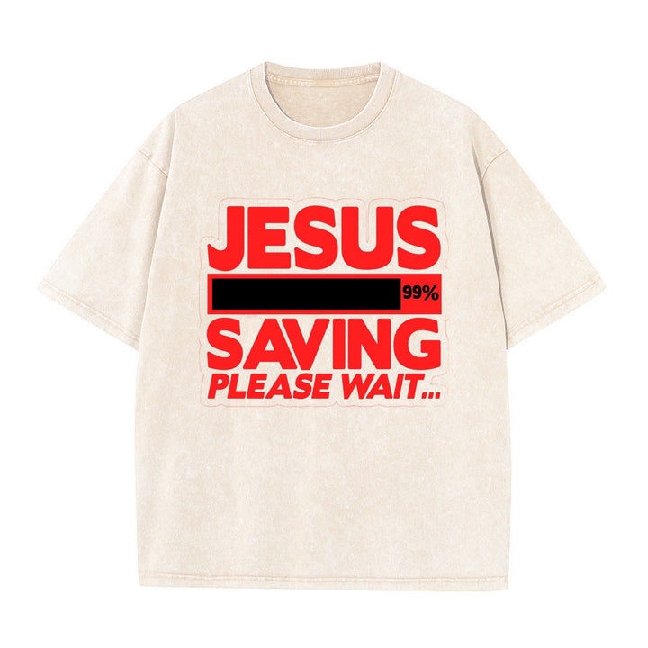 Christianartworkshop Jesus Saving Please Wait Unisex Washed T-shirt - Apricot - 5XL - image 2