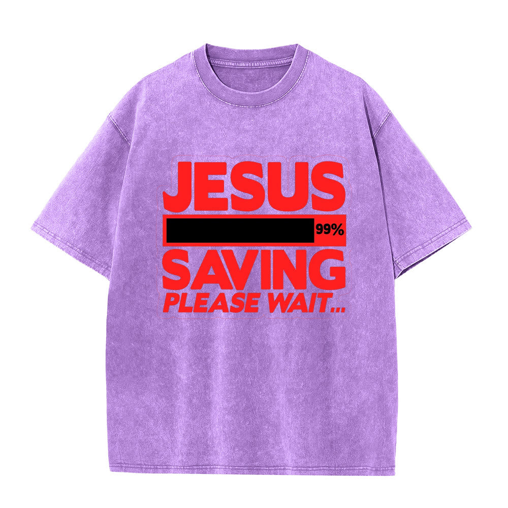 Christianartworkshop Jesus Saving Please Wait Unisex Washed T-shirt - Purple - 5XL - image 4