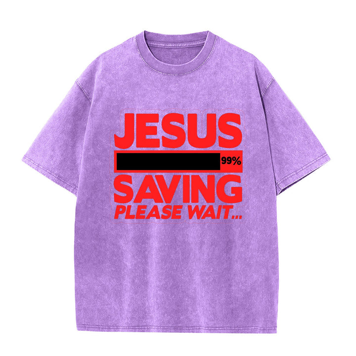 Christianartworkshop Jesus Saving Please Wait Unisex Washed T-shirt - Purple - 5XL - image 3