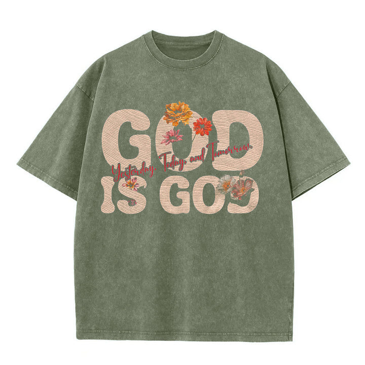 Christianartworkshop God Is God Unisex Washed T-shirt - Army Green - 5XL - image 3
