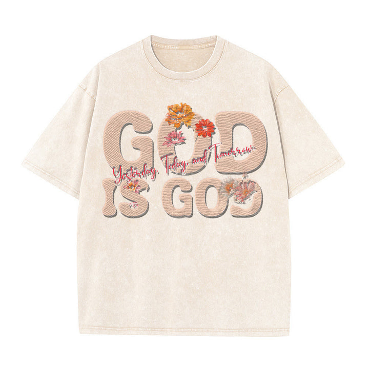 Christianartworkshop God Is God Unisex Washed T-shirt - Apricot - 5XL - image 1