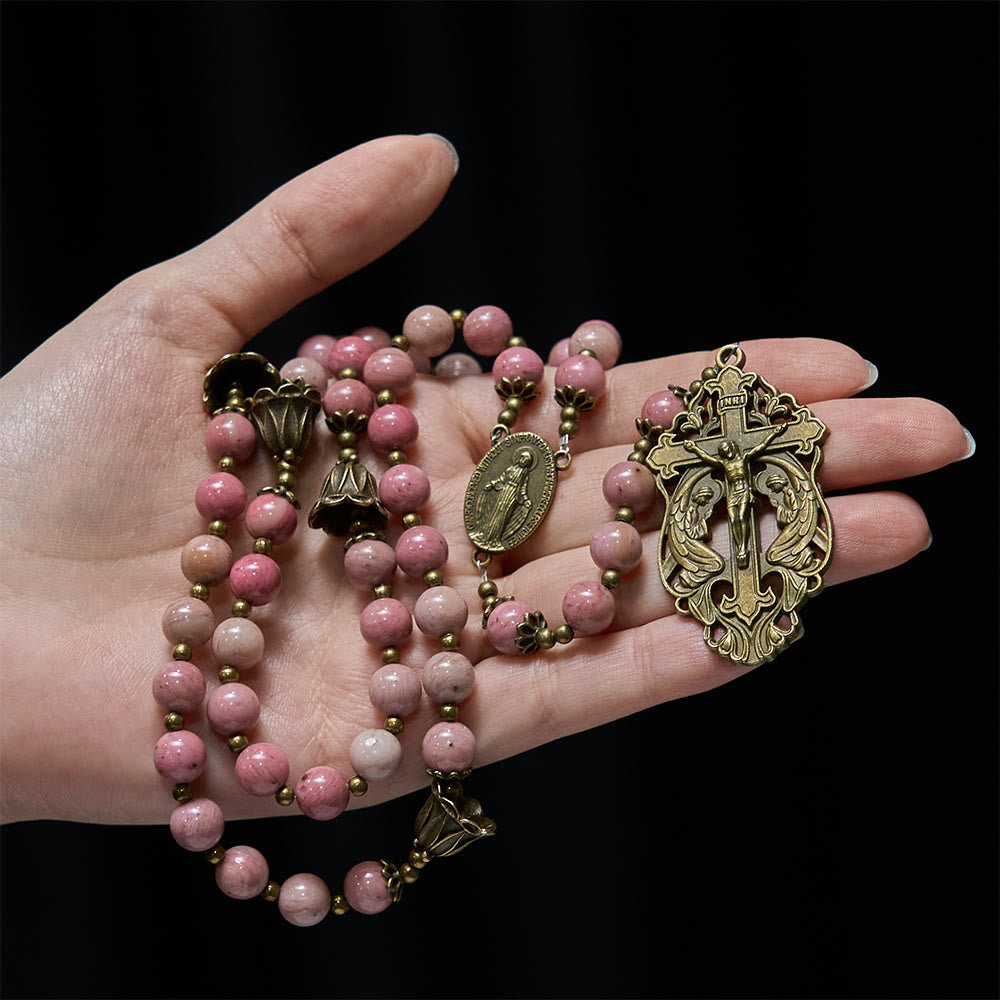Christianartworkshop Rosewood Pattern & Bronze Tulip Rosary: Steadfast Grace in Prayer - image 1
