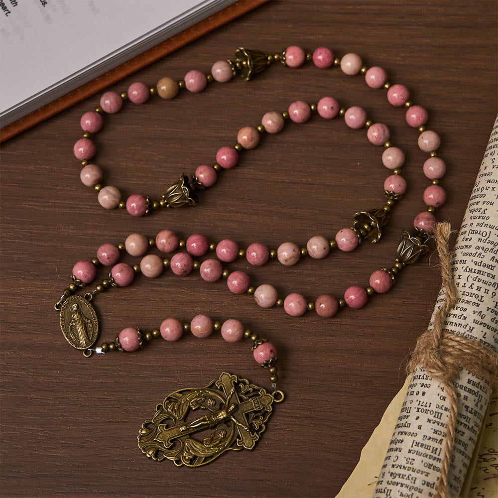 Christianartworkshop Rosewood Pattern & Bronze Tulip Rosary: Steadfast Grace in Prayer - image 5