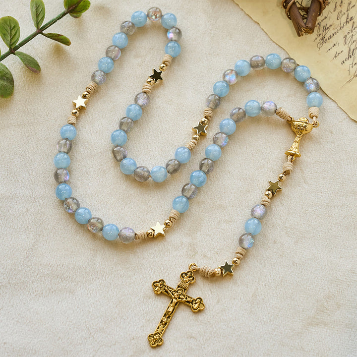 Christianartworkshop Starry Blue & Gray Holy Grail Rosary: Luminous Grace in Prayer - image 6