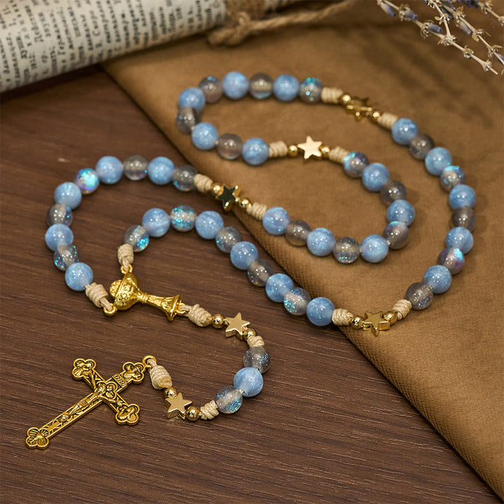 Christianartworkshop Starry Blue & Gray Holy Grail Rosary: Luminous Grace in Prayer - Blue - image 0