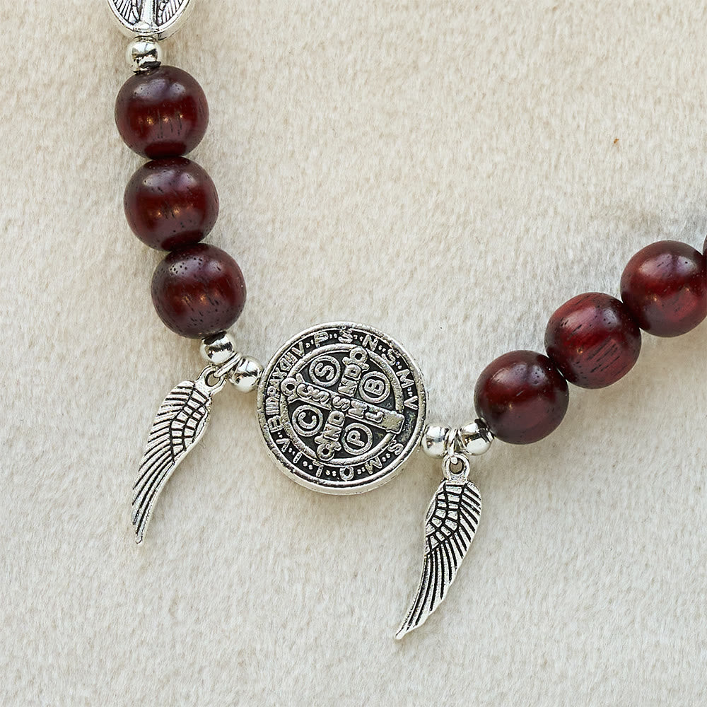 Christianartworkshop Miraculous Medal & Angel Wing Blood SandalWood Bead Bracelet - image 6