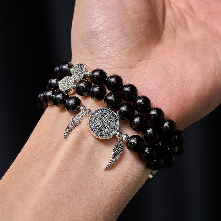 Christianartworkshop St. Benedict & Miraculous Medal Ebony/Blood SandalWood Bead Bracelet: His Protection Daily - image 1