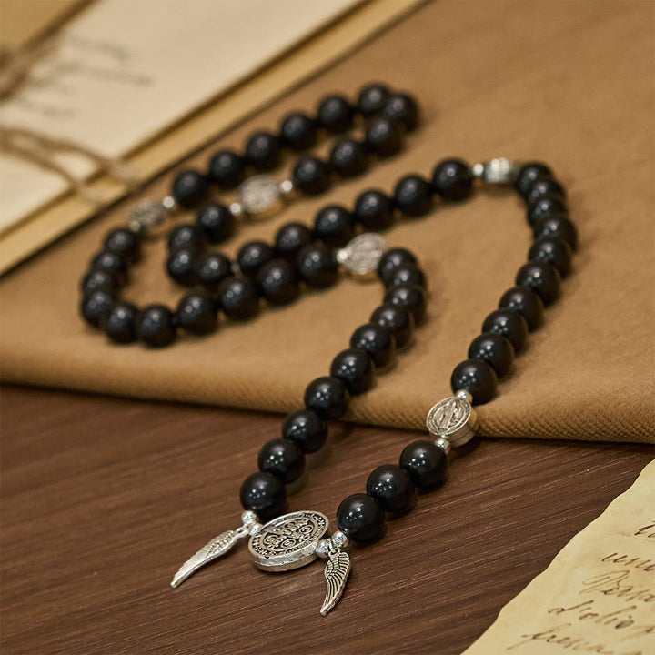 Christianartworkshop St. Benedict & Miraculous Medal Ebony/Blood SandalWood Bead Bracelet: His Protection Daily - image 2