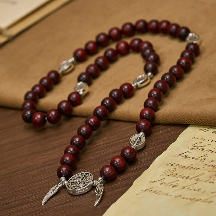 Christianartworkshop St. Benedict & Miraculous Medal Ebony/Blood SandalWood Bead Bracelet: His Protection Daily - image 9