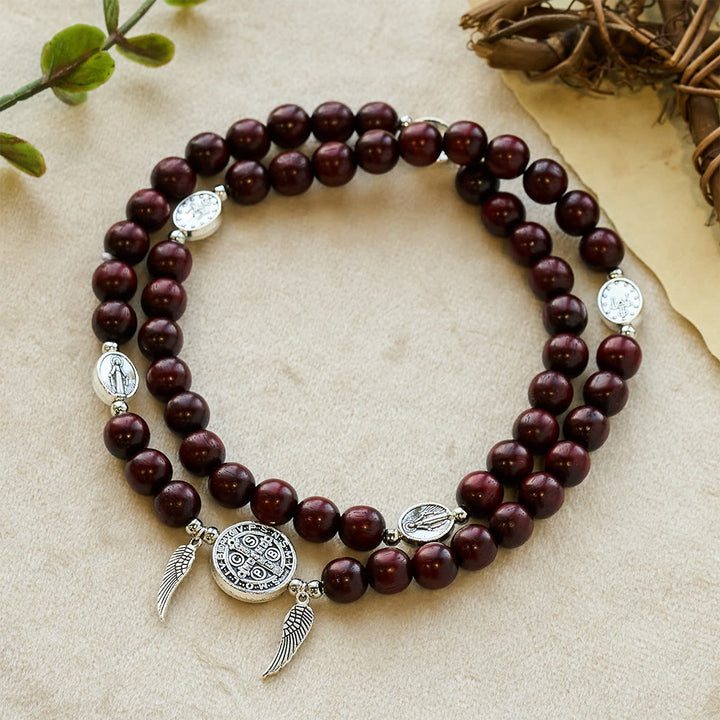 CFREE Today: St. Benedict & Miraculous Medal Wooden Bead Dual Guardian Bracelet - Blood Sandalwood - image 7