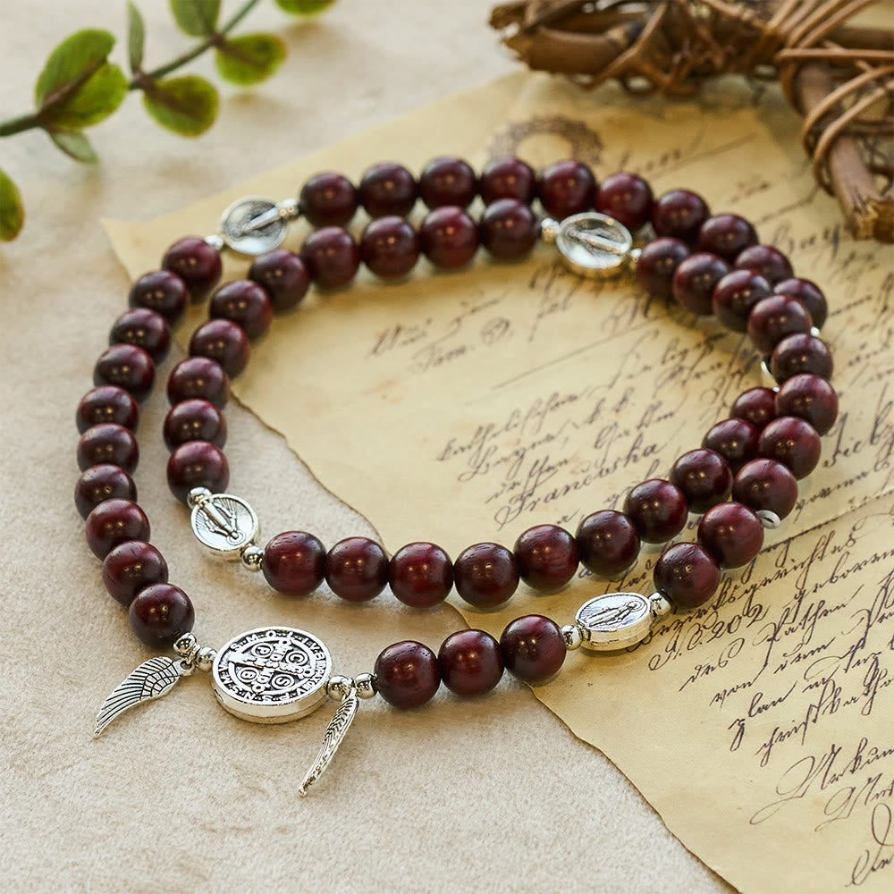 Christianartworkshop St. Benedict & Miraculous Medal Ebony/Blood SandalWood Bead Bracelet: His Protection Daily - image 10