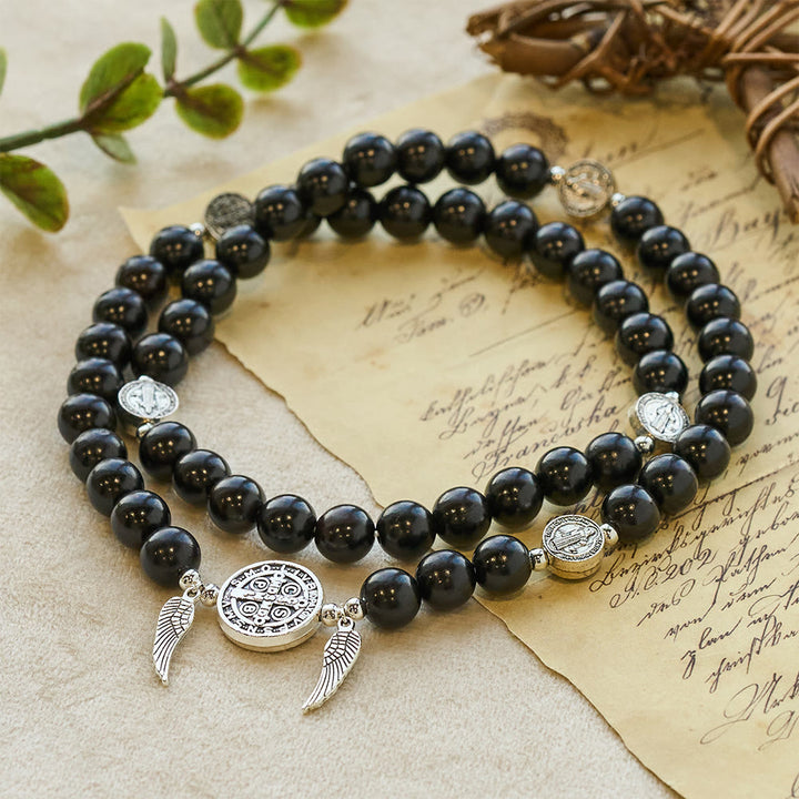 Christianartworkshop St. Benedict & Miraculous Medal Ebony/Blood SandalWood Bead Bracelet: His Protection Daily - image 3