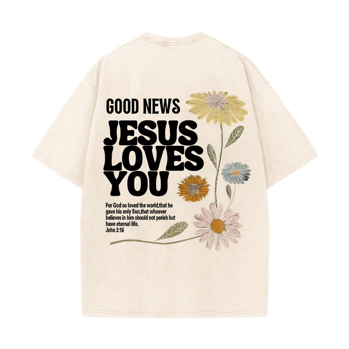 Christianartworkshop Good News Jesus Loves You Unisex Washed T-shirt - image 21