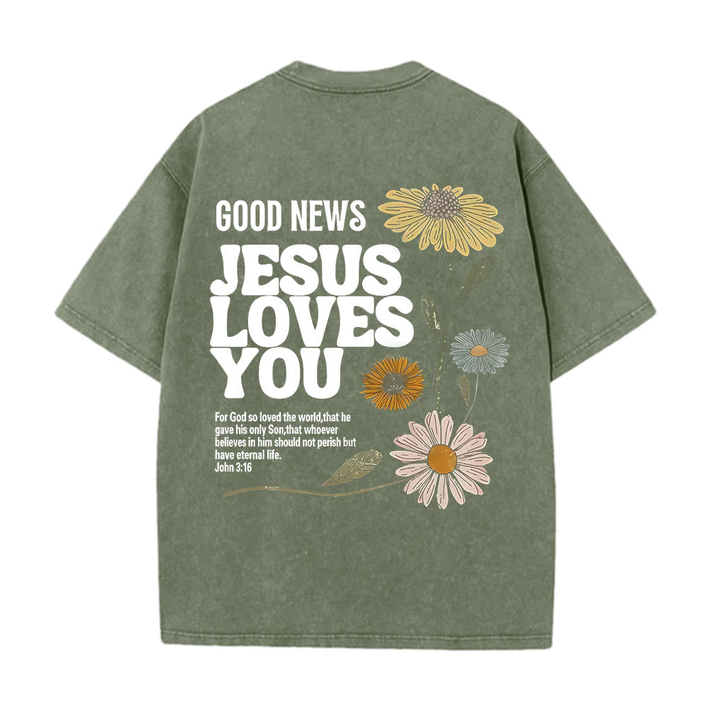 Christianartworkshop Good News Jesus Loves You Unisex Washed T-shirt - image 15