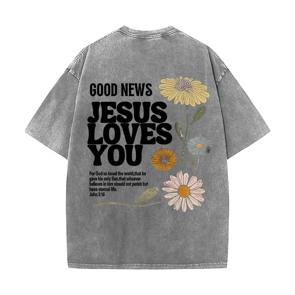 Christianartworkshop Good News Jesus Loves You Unisex Washed T-shirt - image 18