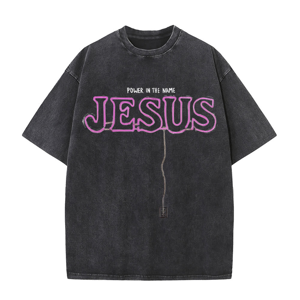 Christianartworkshop Power in the Name Jesus Unisex Washed T-shirt - Black - 5XL - image 0