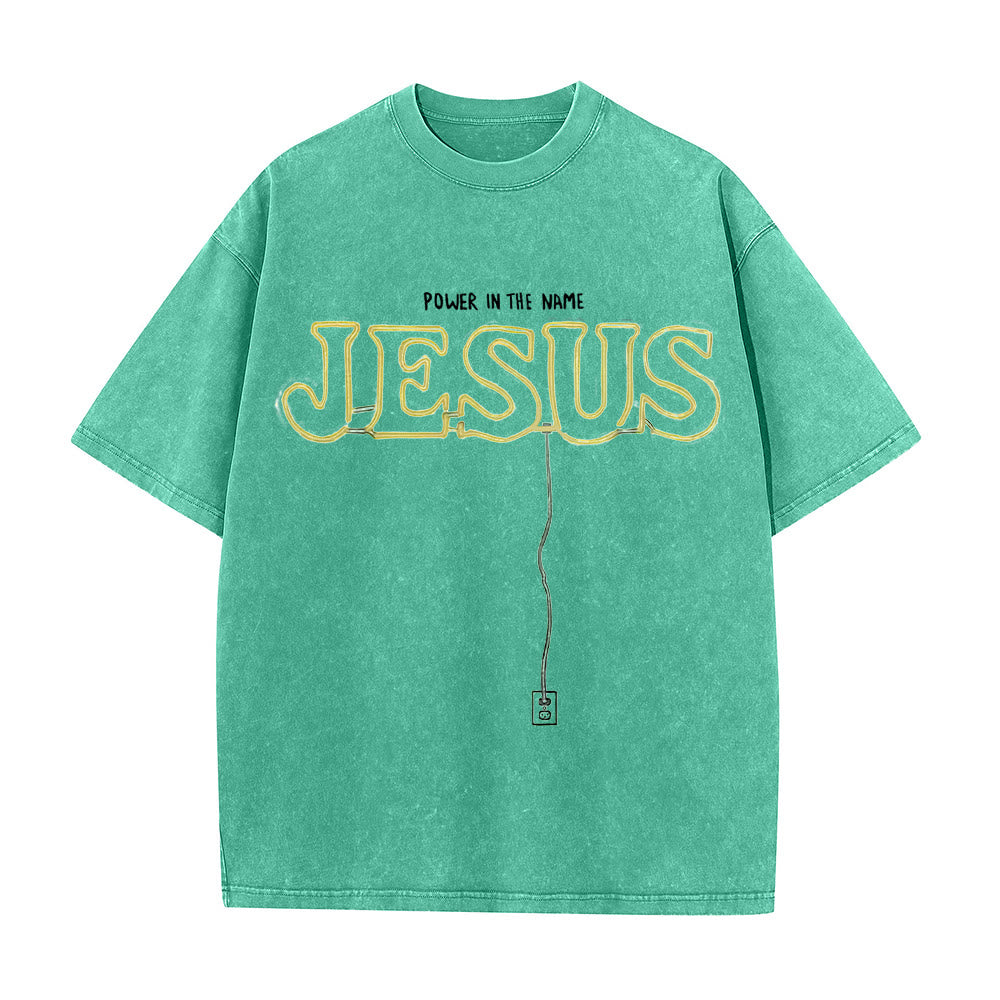 Christianartworkshop Power in the Name Jesus Unisex Washed T-shirt - Green - 5XL - image 6