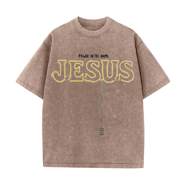 Christianartworkshop Power in the Name Jesus Unisex Washed T-shirt - Coffee - 5XL - image 7