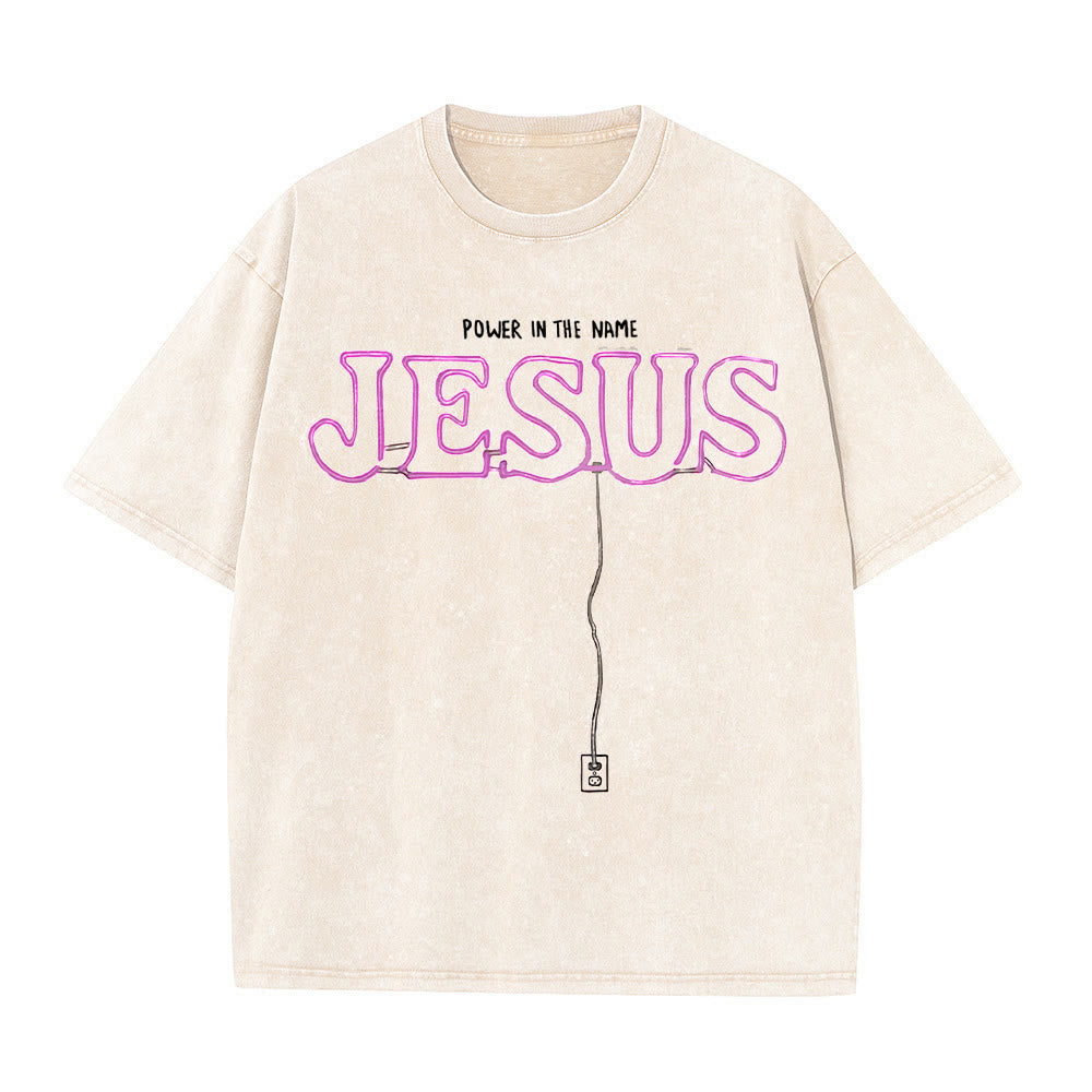 Christianartworkshop Power in the Name Jesus Unisex Washed T-shirt - Apricot - 5XL - image 3