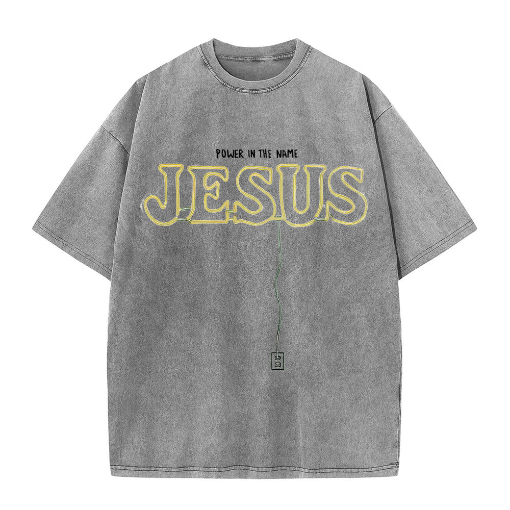 Christianartworkshop Power in the Name Jesus Unisex Washed T-shirt - Grey - 5XL - image 2