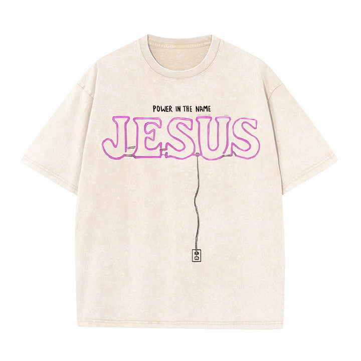 Christianartworkshop Power in the Name Jesus Unisex Washed T-shirt - Apricot - 5XL - image 4