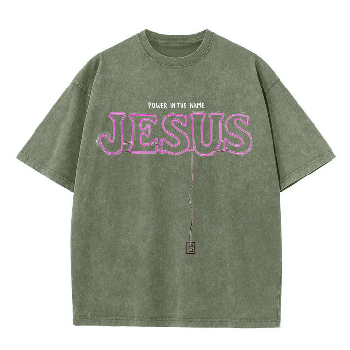 Christianartworkshop Power in the Name Jesus Unisex Washed T-shirt - Army Green - 5XL - image 3