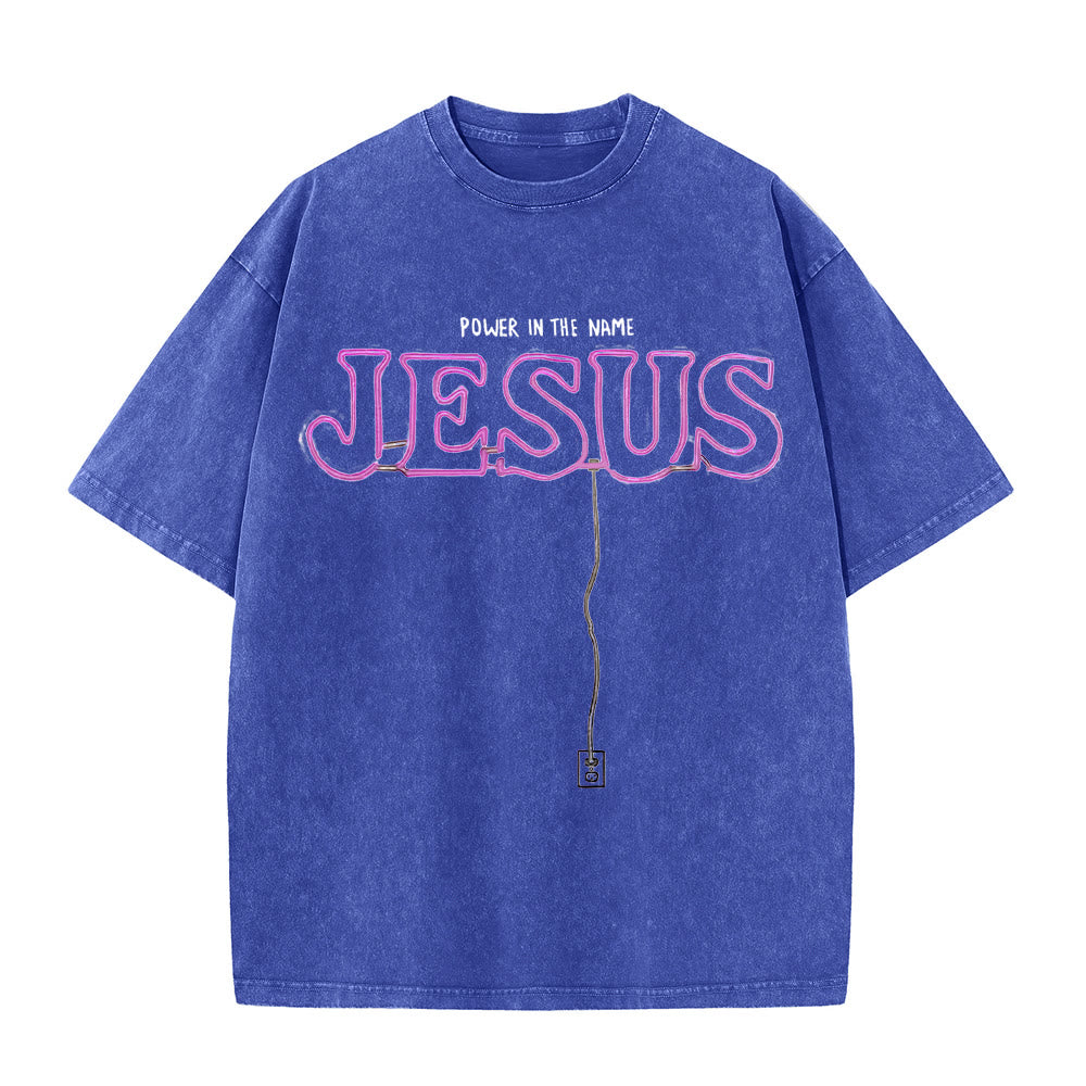 Christianartworkshop Power in the Name Jesus Unisex Washed T-shirt - Blue - 5XL - image 4