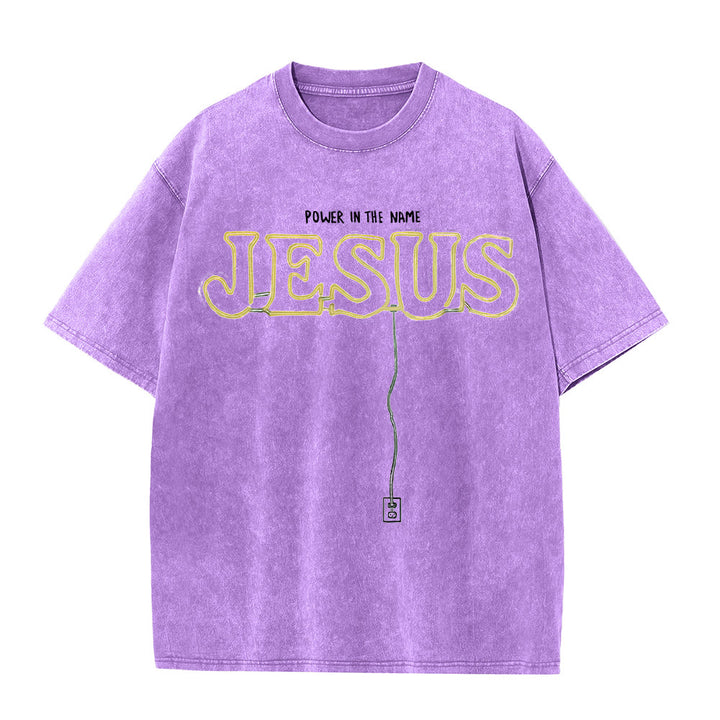 Christianartworkshop Power in the Name Jesus Unisex Washed T-shirt - Purple - 5XL - image 8