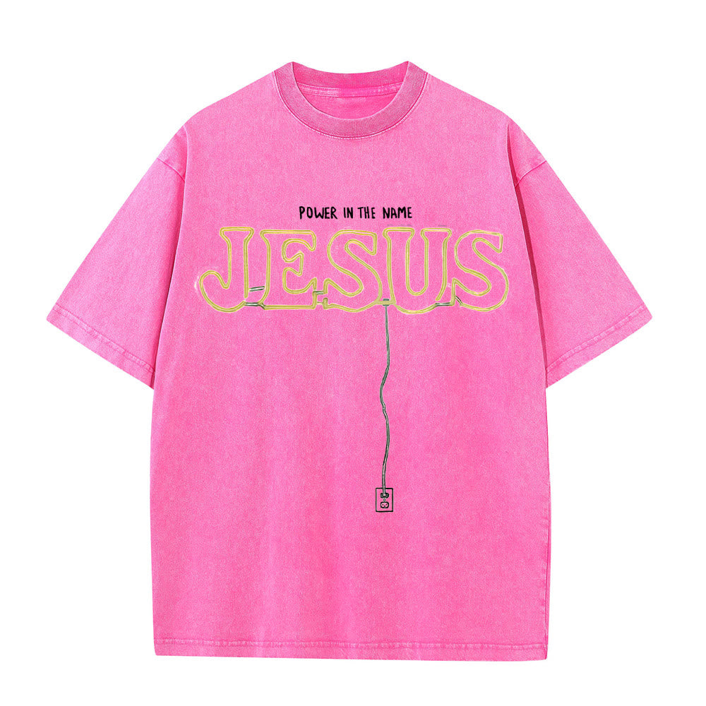 Christianartworkshop Power in the Name Jesus Unisex Washed T-shirt - Pink - 5XL - image 9