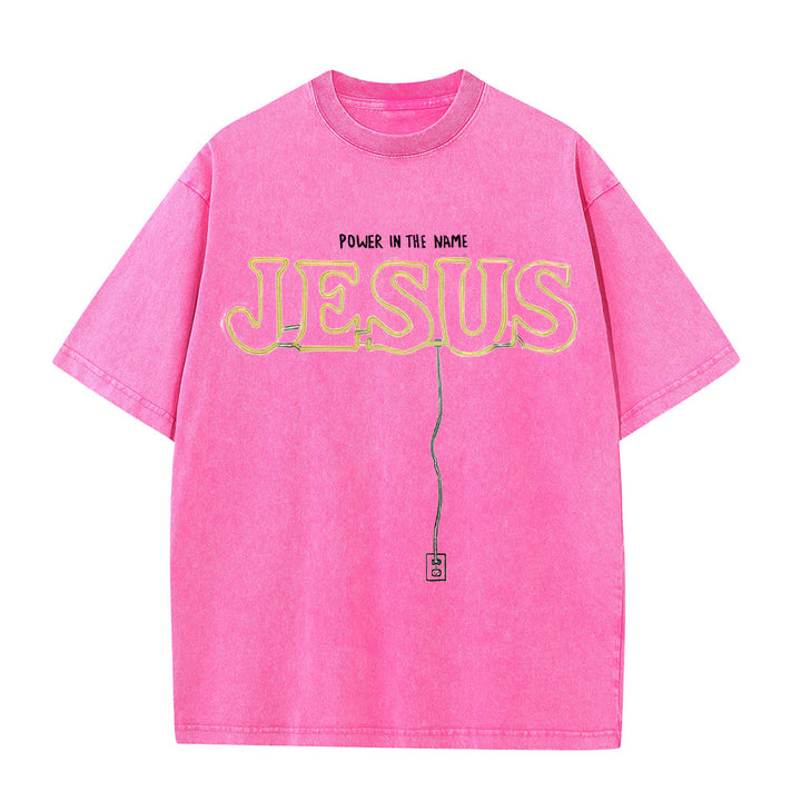 Christianartworkshop Power in the Name Jesus Unisex Washed T-shirt - Pink - 5XL - image 9